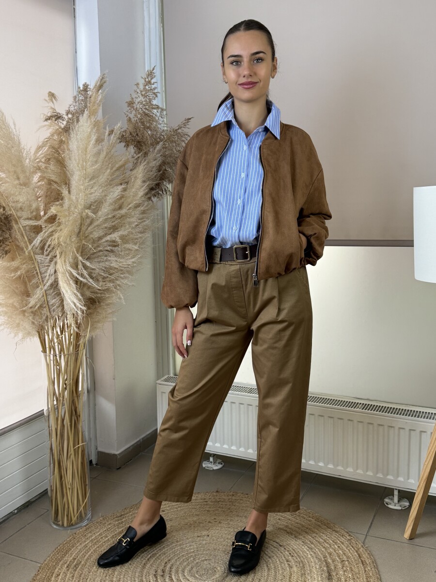 Pamutvászon mom nadrág - camel - Kép 7