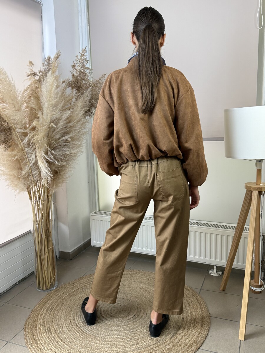 Pamutvászon mom nadrág - camel - Kép 15