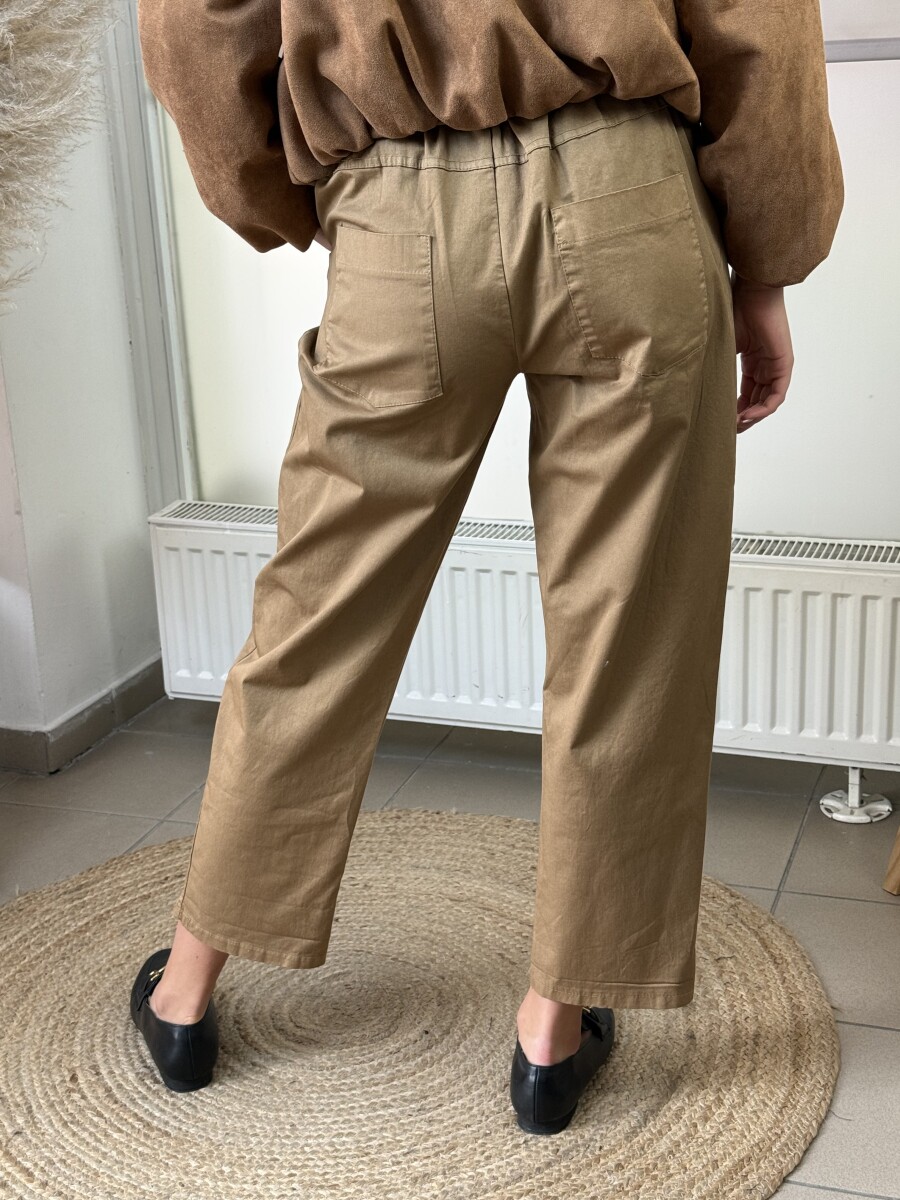 Pamutvászon mom nadrág - camel - Kép 18