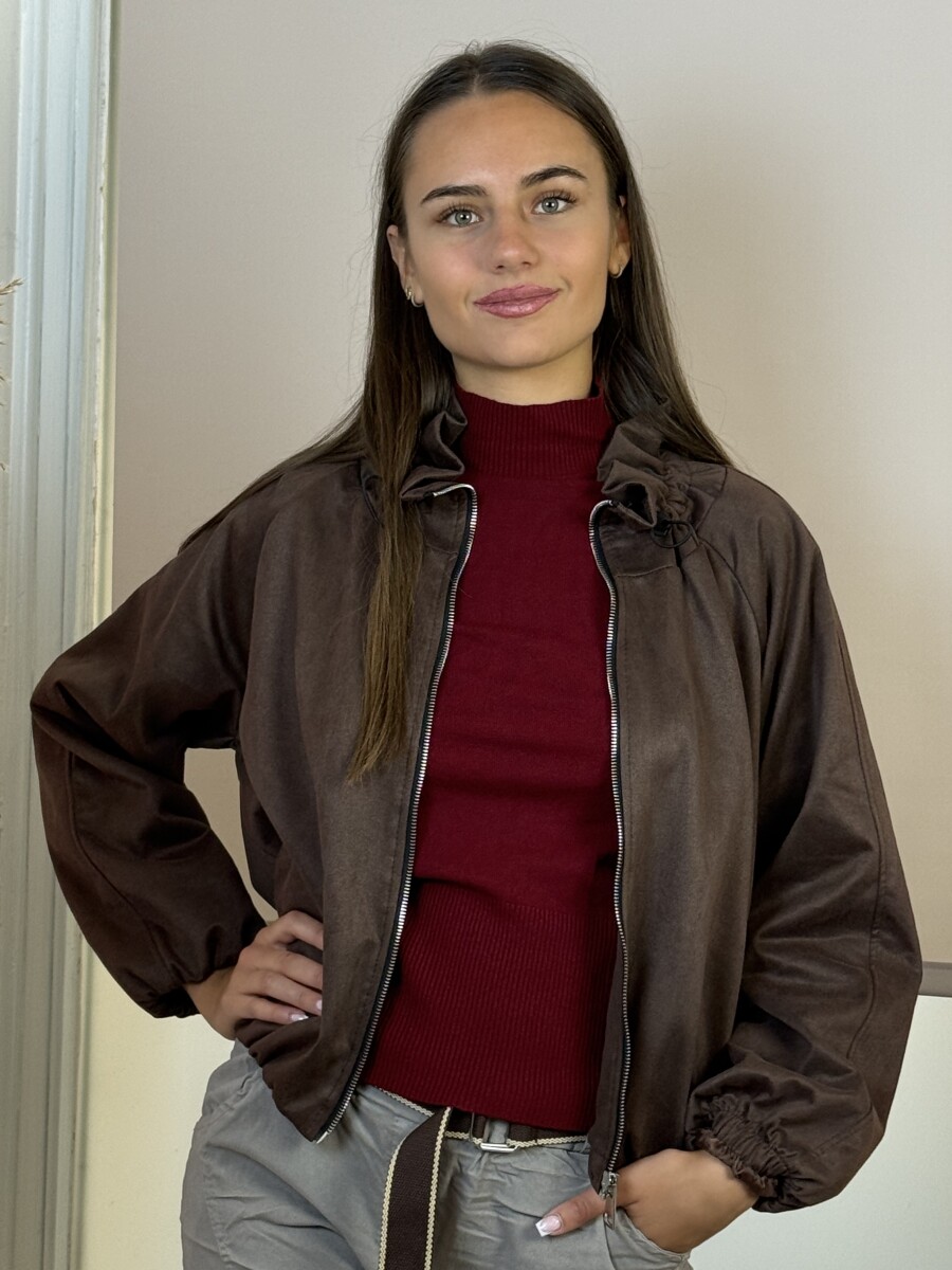 Bomber dzseki húzott nyakkal - barna - Kép 5