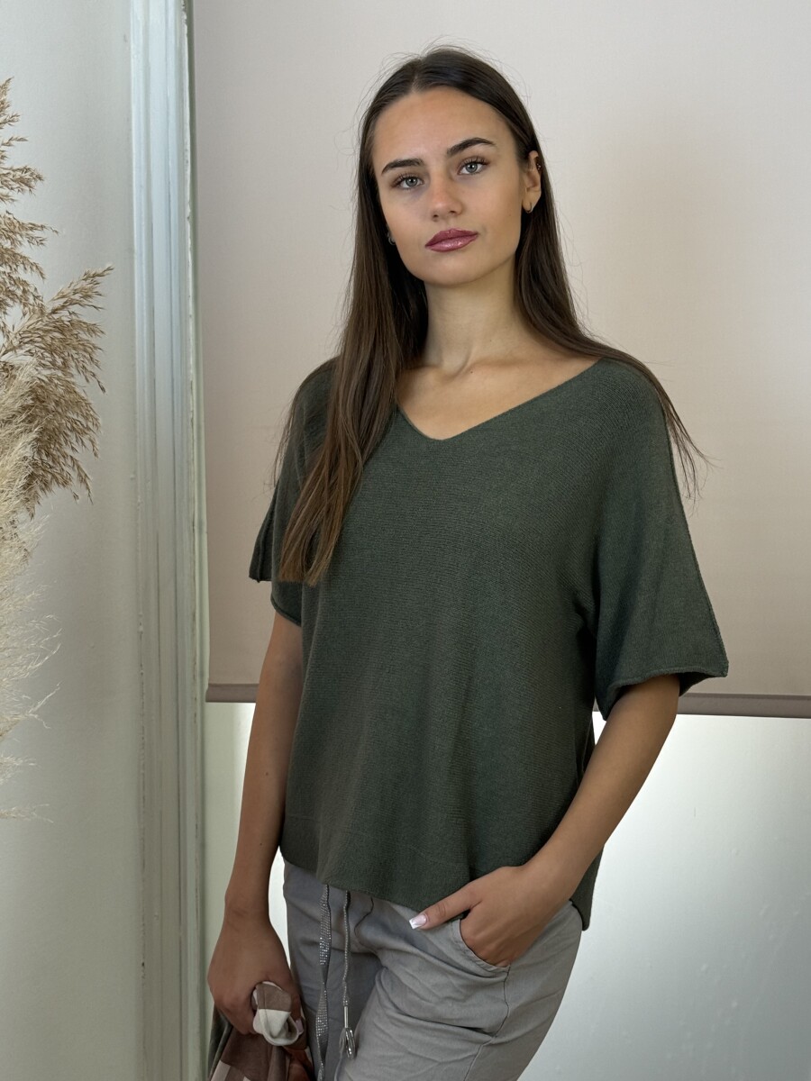 Rövid ujjú lezser pulóver - khaki - Kép 6