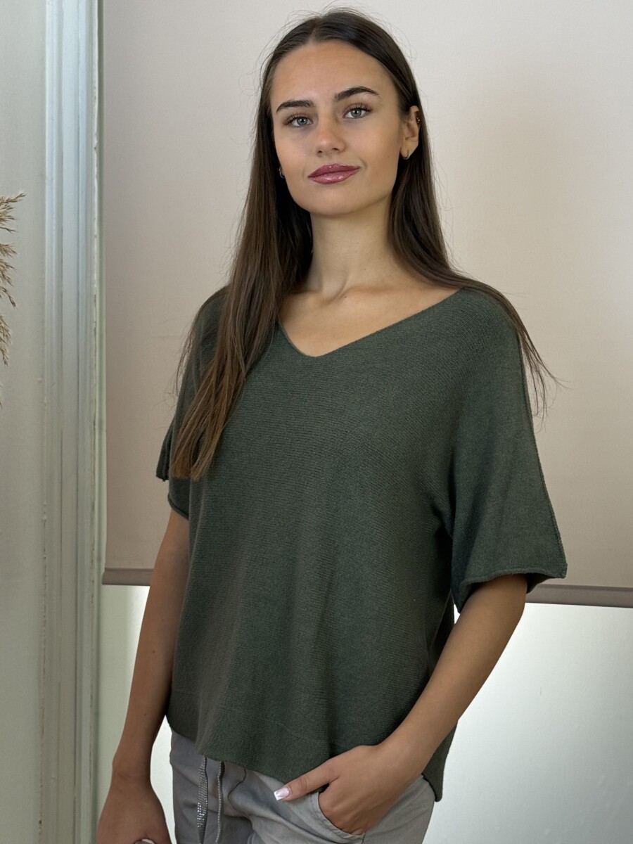 Rövid ujjú lezser pulóver - khaki - Kép 2