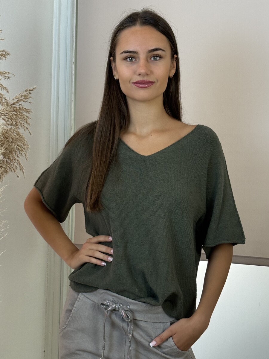 Rövid ujjú lezser pulóver - khaki - Kép 5