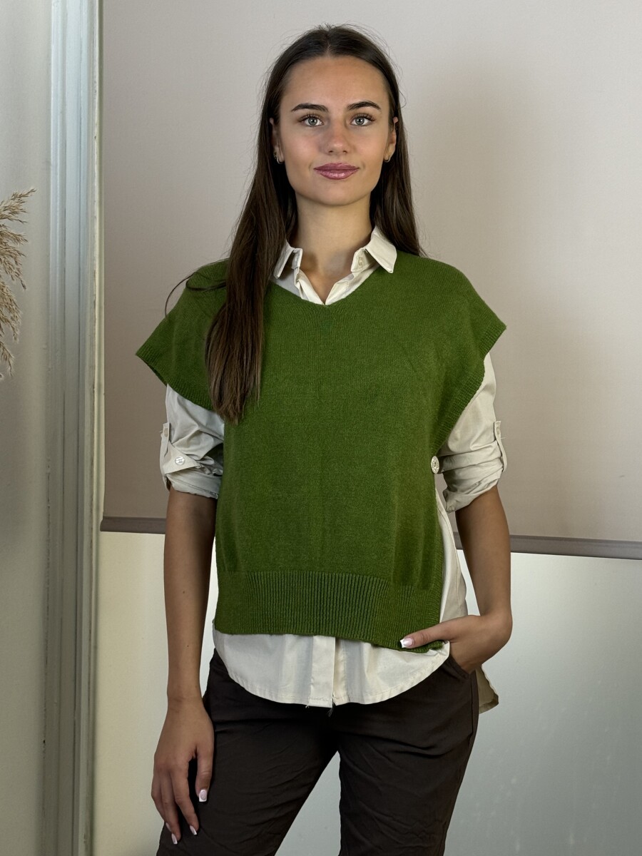 Gombos kötött mellény - olíva - Kép 7