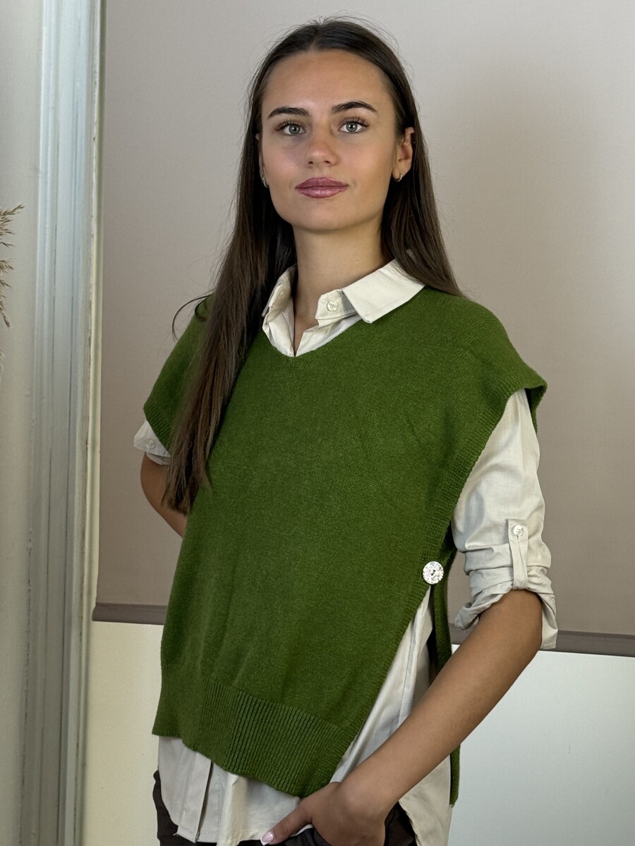 Gombos kötött mellény - olíva - Kép 9