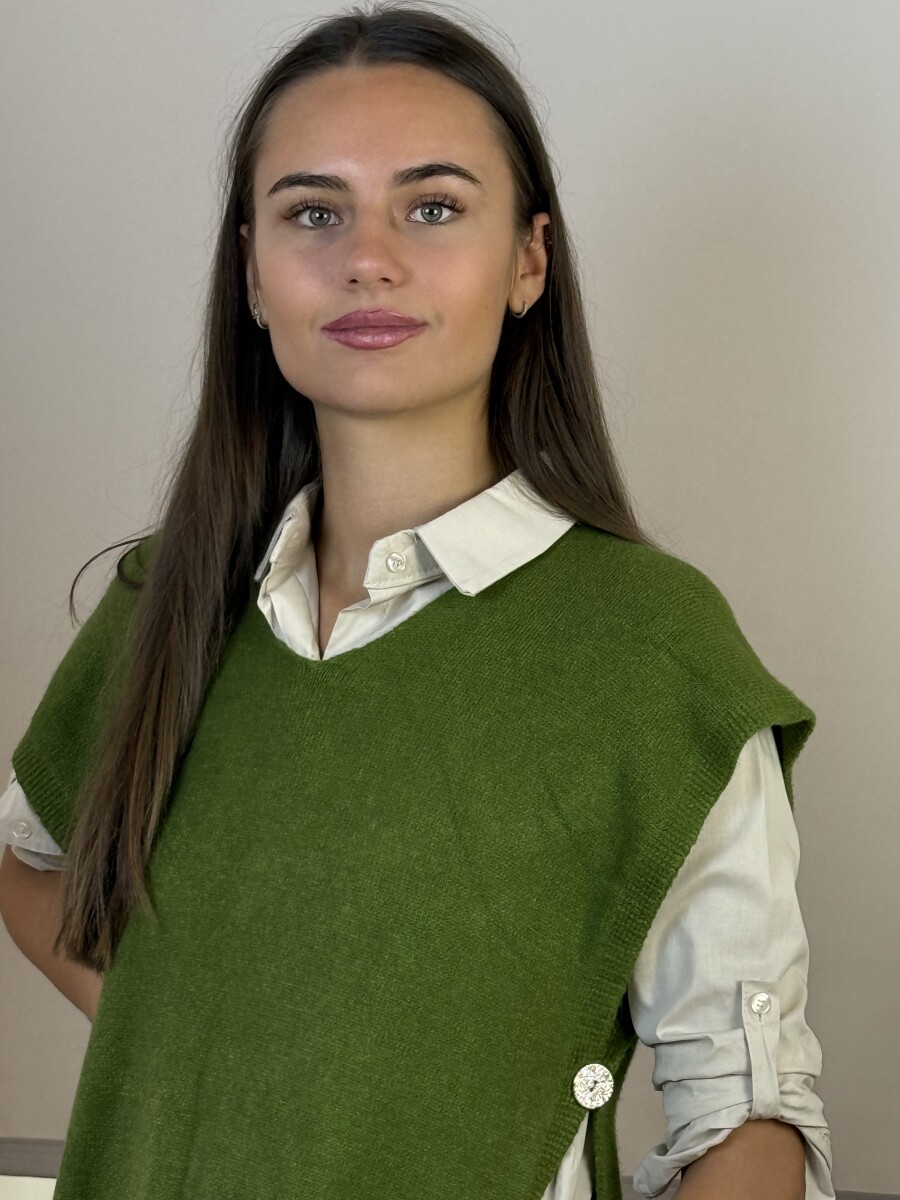 Gombos kötött mellény - olíva - Kép 5