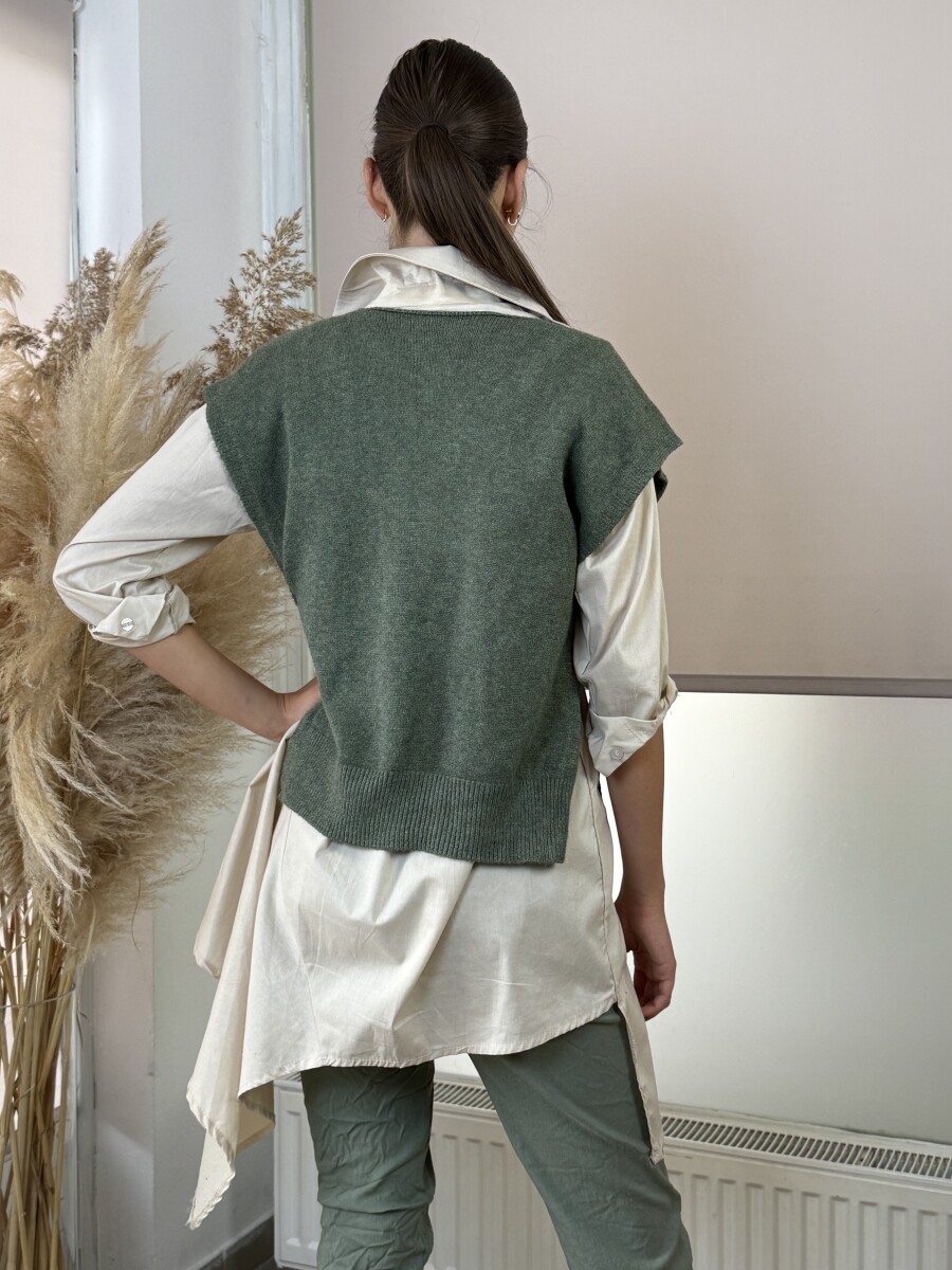 Gombos kötött mellény - khaki - Kép 15