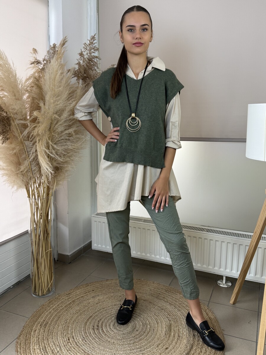 Gombos kötött mellény - khaki - Kép 4