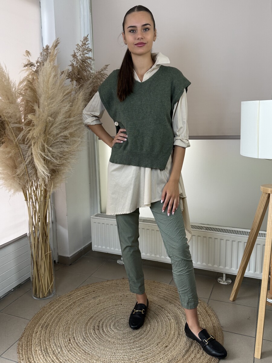 Gombos kötött mellény - khaki - Kép 9