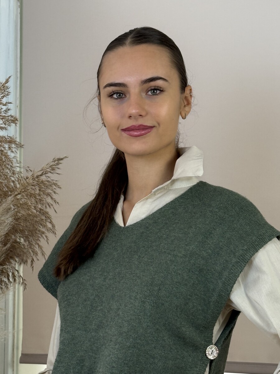 Gombos kötött mellény - khaki - Kép 12