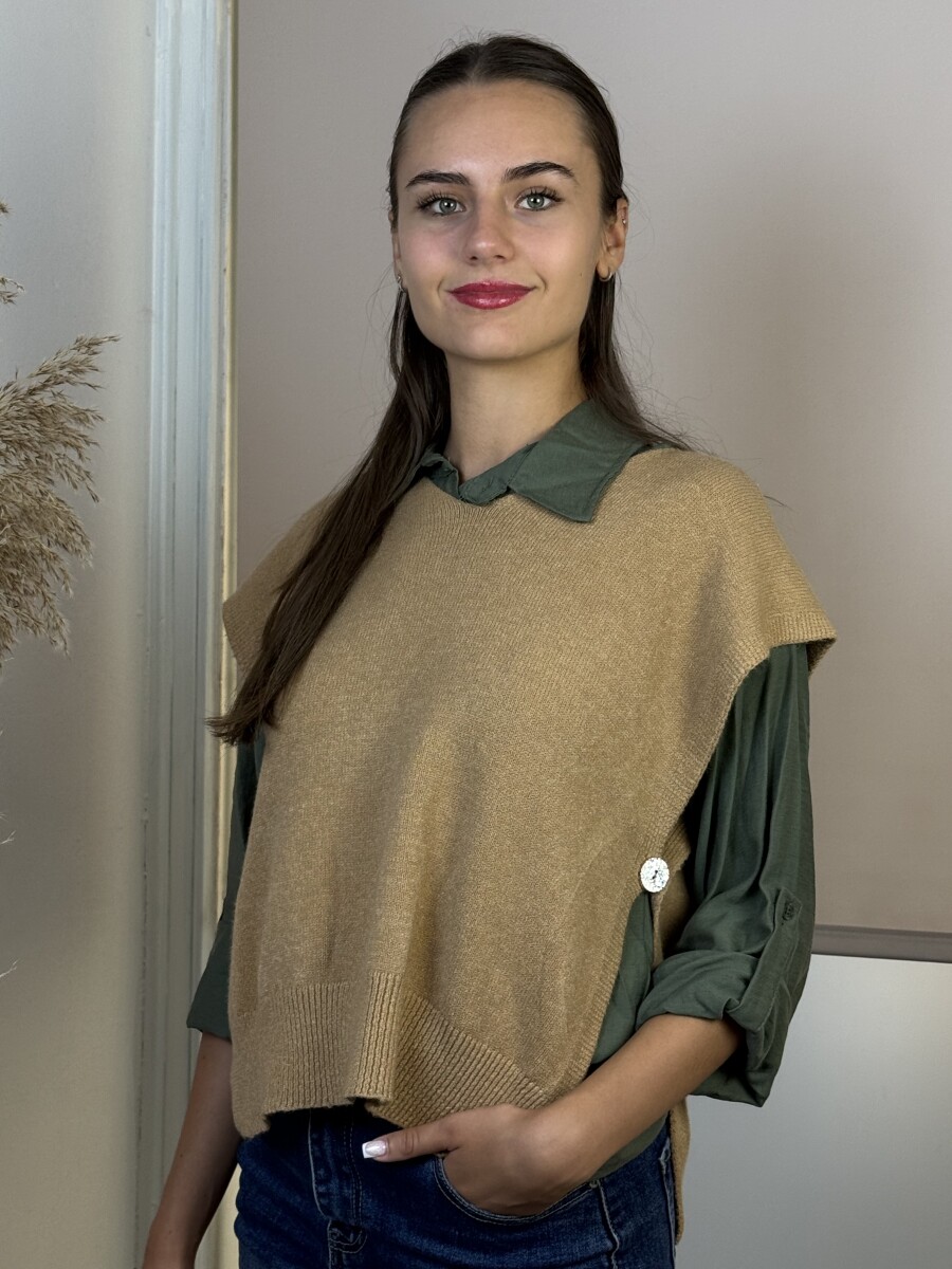 Gombos kötött mellény - camel - Kép 2