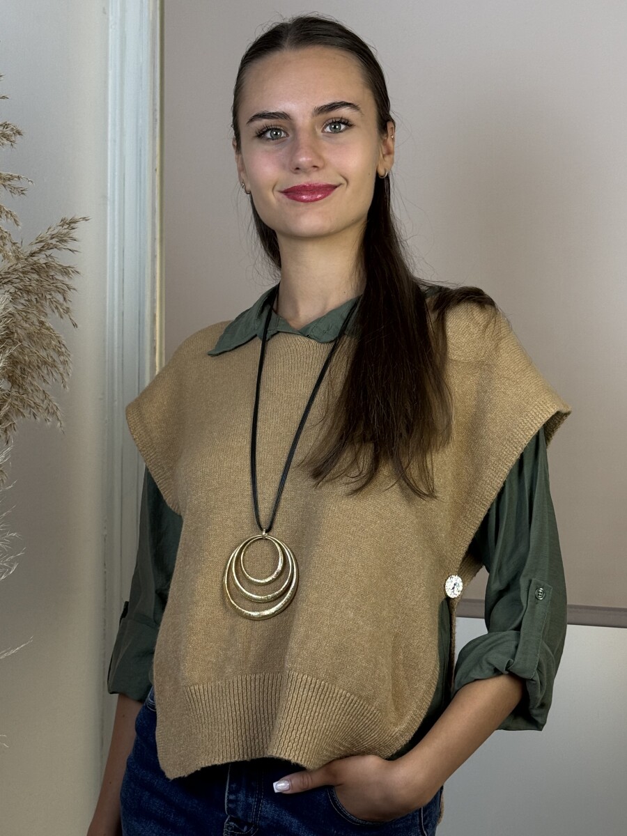 Gombos kötött mellény - camel - Kép 7