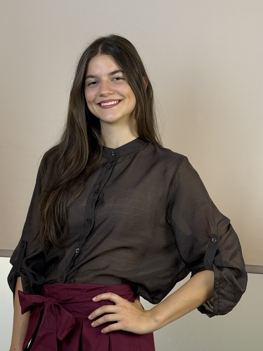 Állónyakú blúz - barna - Kép 4