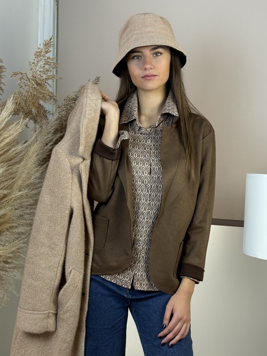 Velúr hatású rövid kabát - barna - Kép 2