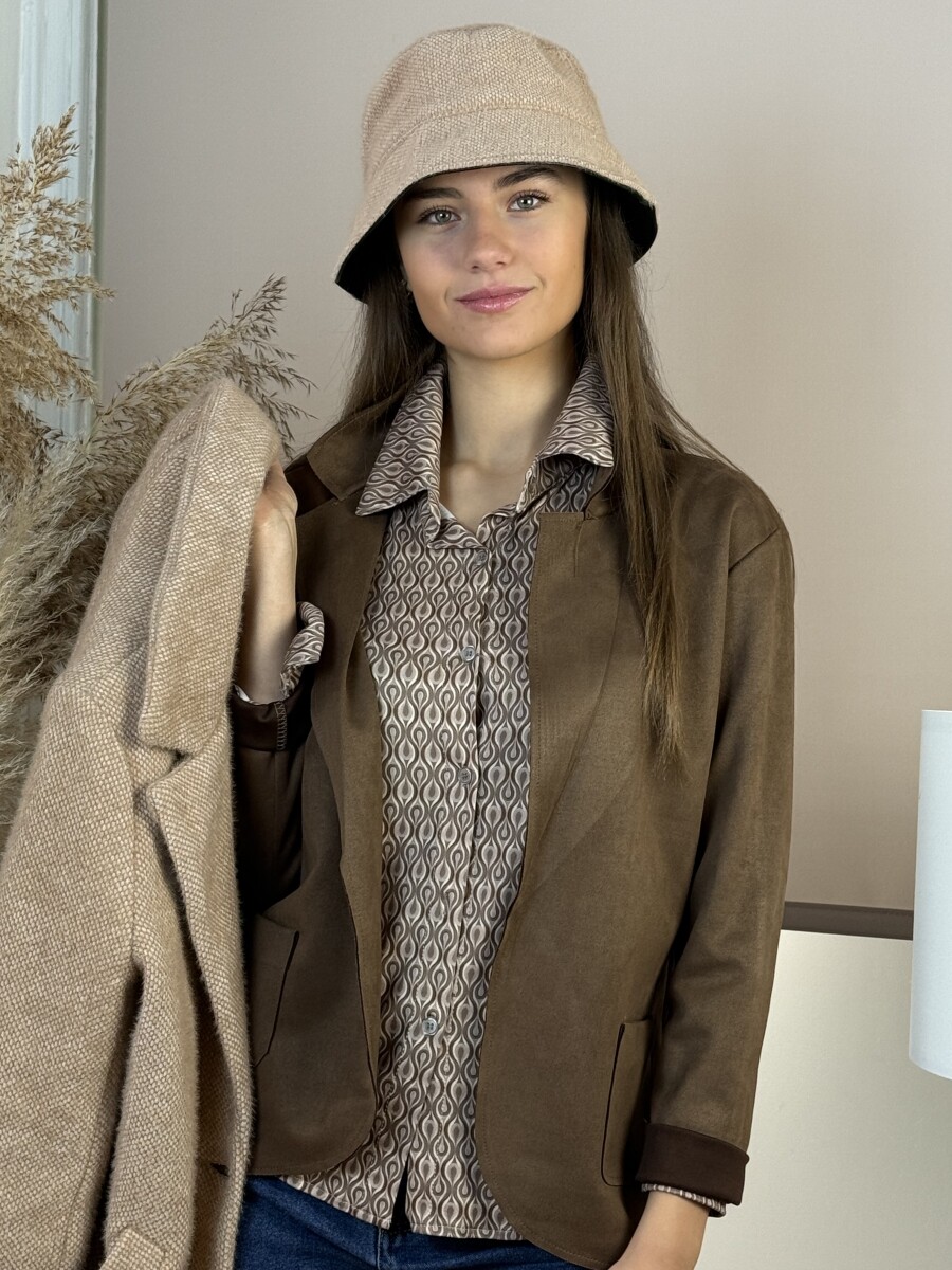 Velúr hatású rövid kabát - barna - Kép 3