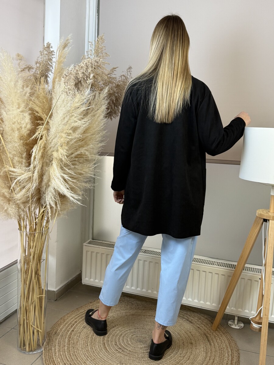 Ejtett szabásó hosszú kabát - fekete - Kép 7