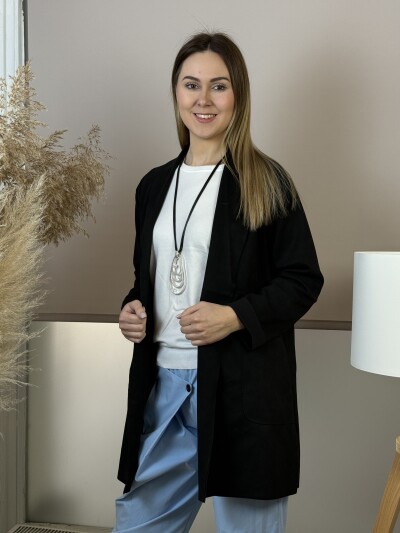 Ejtett szabásó hosszú kabát - fekete