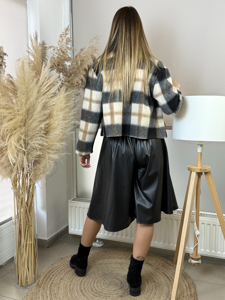 Kockás rövid kabátka - szürke - Kép 9