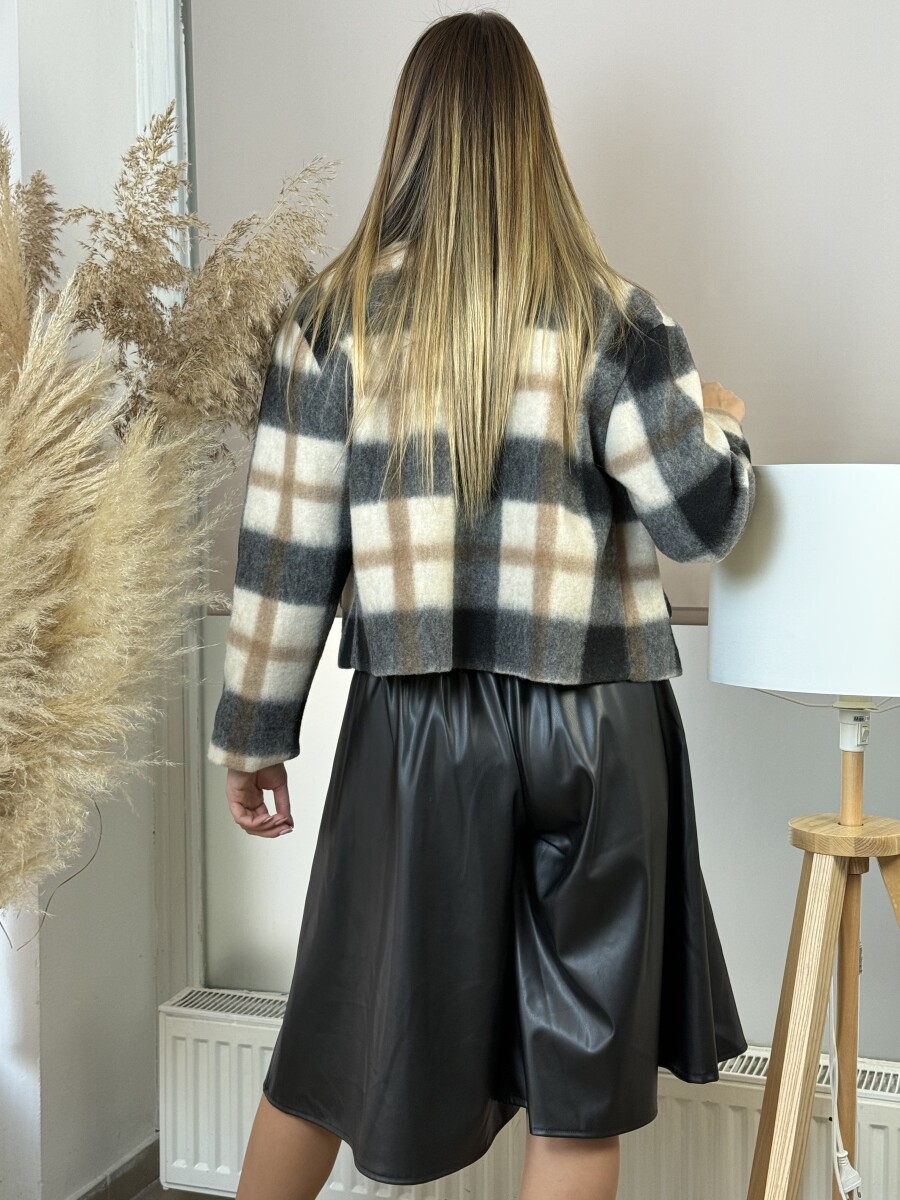 Kockás rövid kabátka - szürke - Kép 11