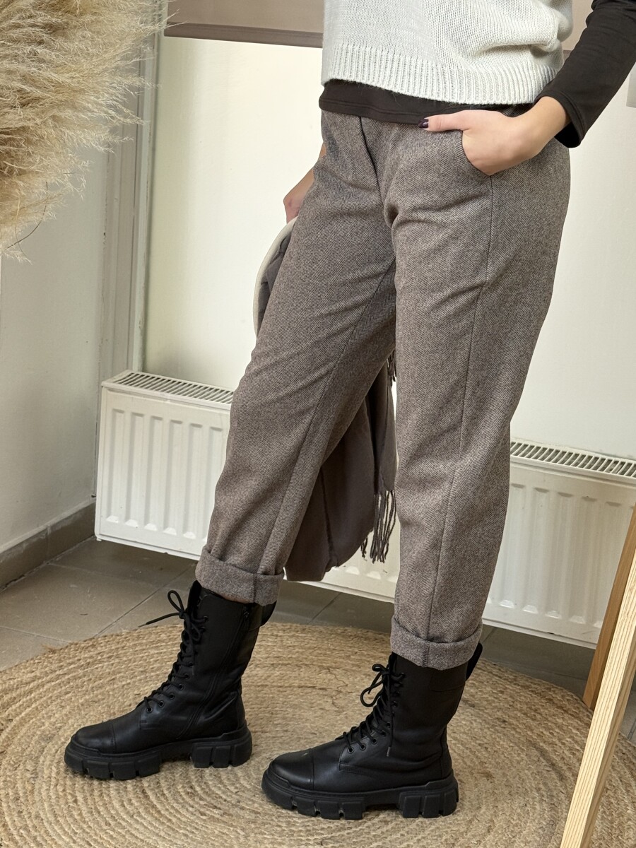 Mom fit szövet nadrág - barna - Kép 15