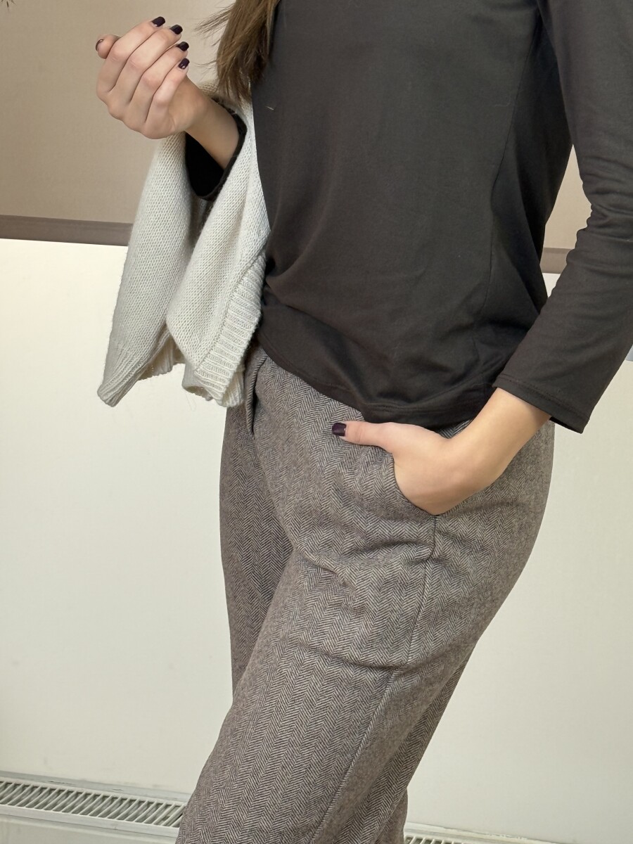 Mom fit szövet nadrág - barna - Kép 9