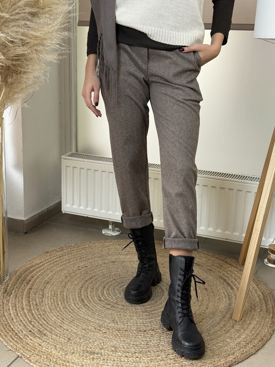 Mom fit szövet nadrág - barna - Kép 14