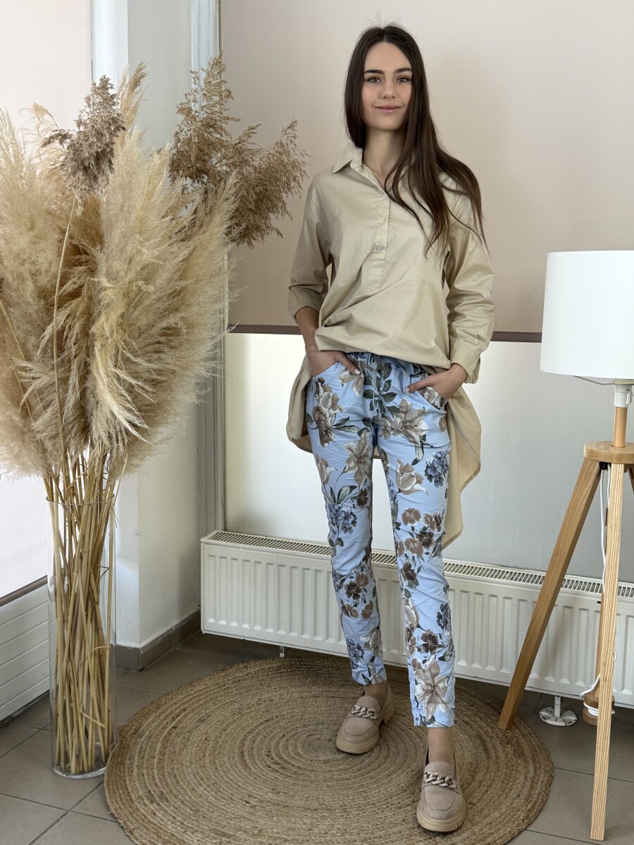 Virágos gyűrt nadrág - világoskék - Kép 5