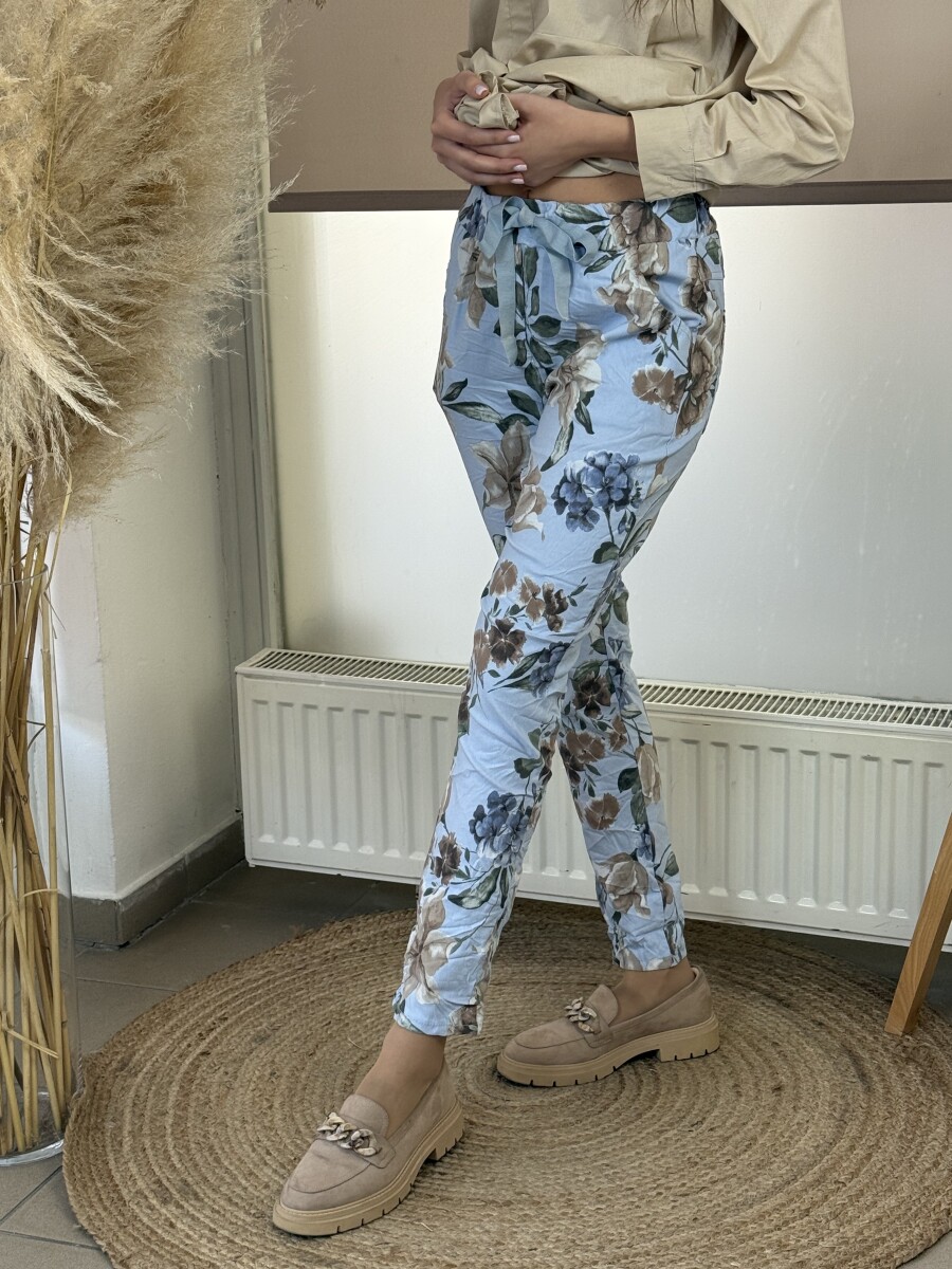 Virágos gyűrt nadrág - világoskék - Kép 11