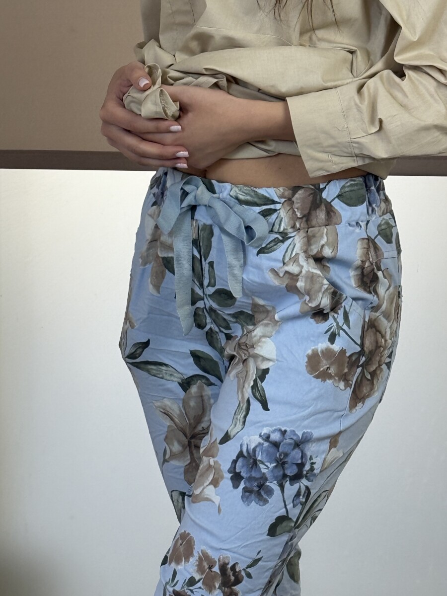 Virágos gyűrt nadrág - világoskék - Kép 12