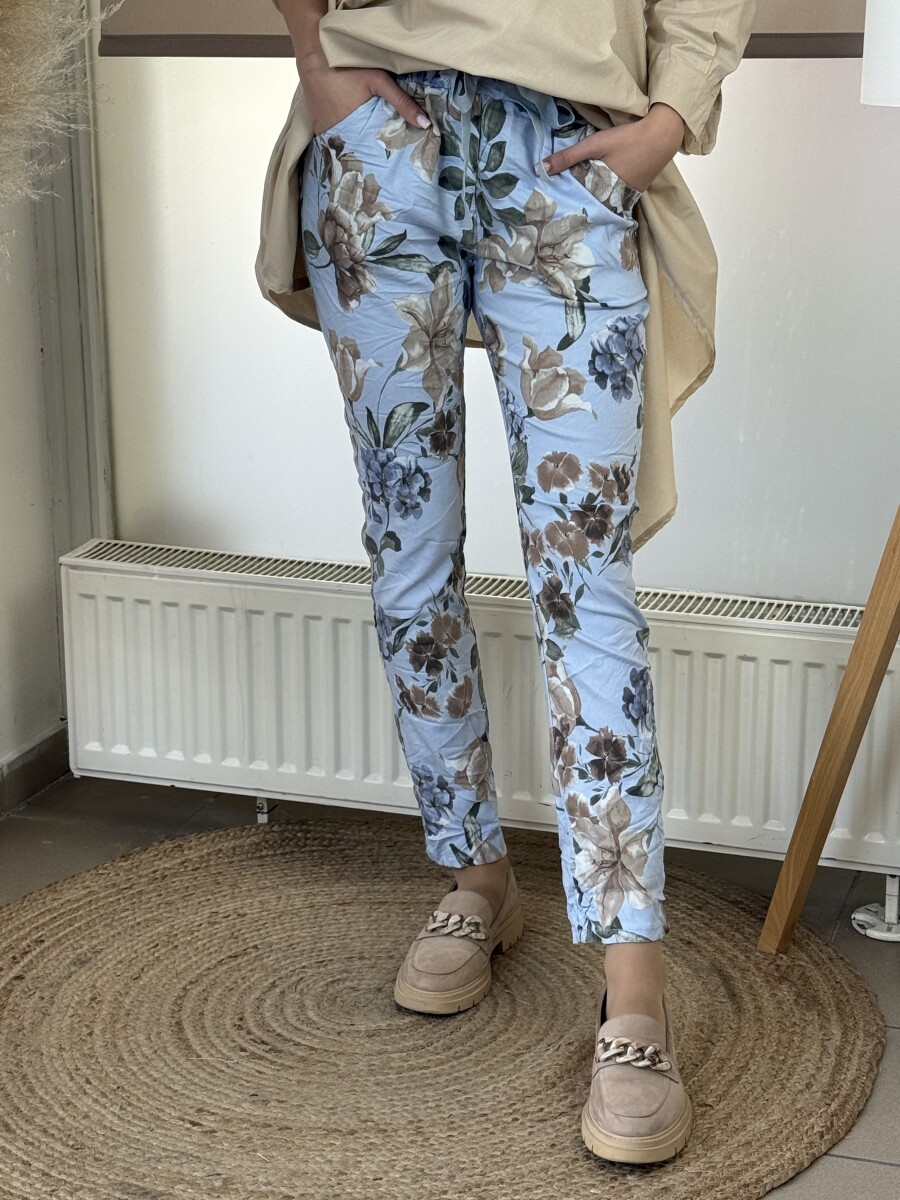 Virágos gyűrt nadrág - világoskék - Kép 4