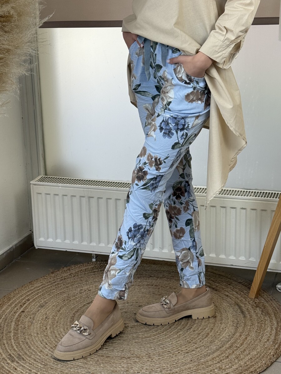 Virágos gyűrt nadrág - világoskék - Kép 6