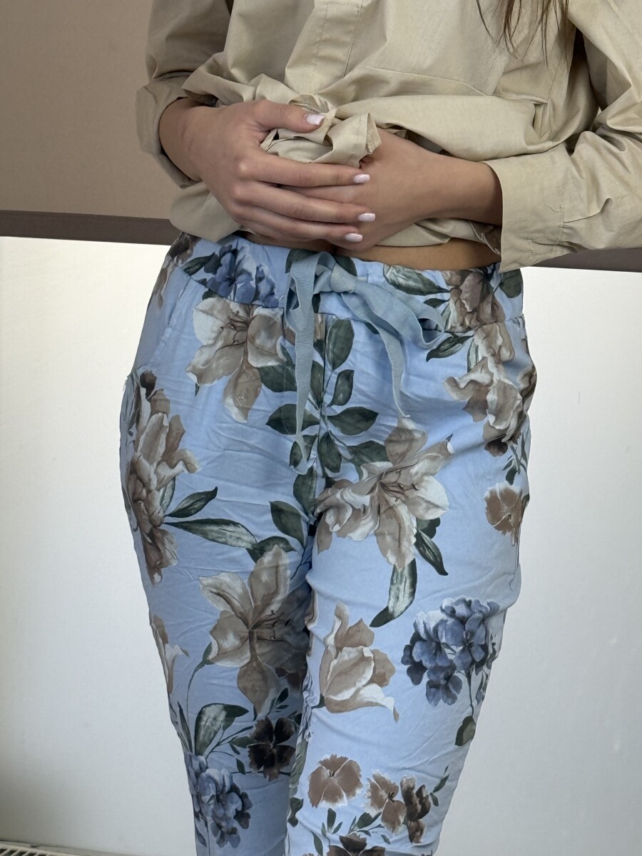 Virágos gyűrt nadrág - világoskék - Kép 10