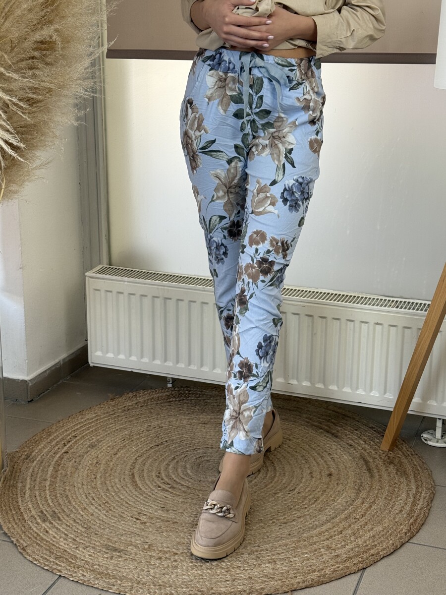 Virágos gyűrt nadrág - világoskék - Kép 2