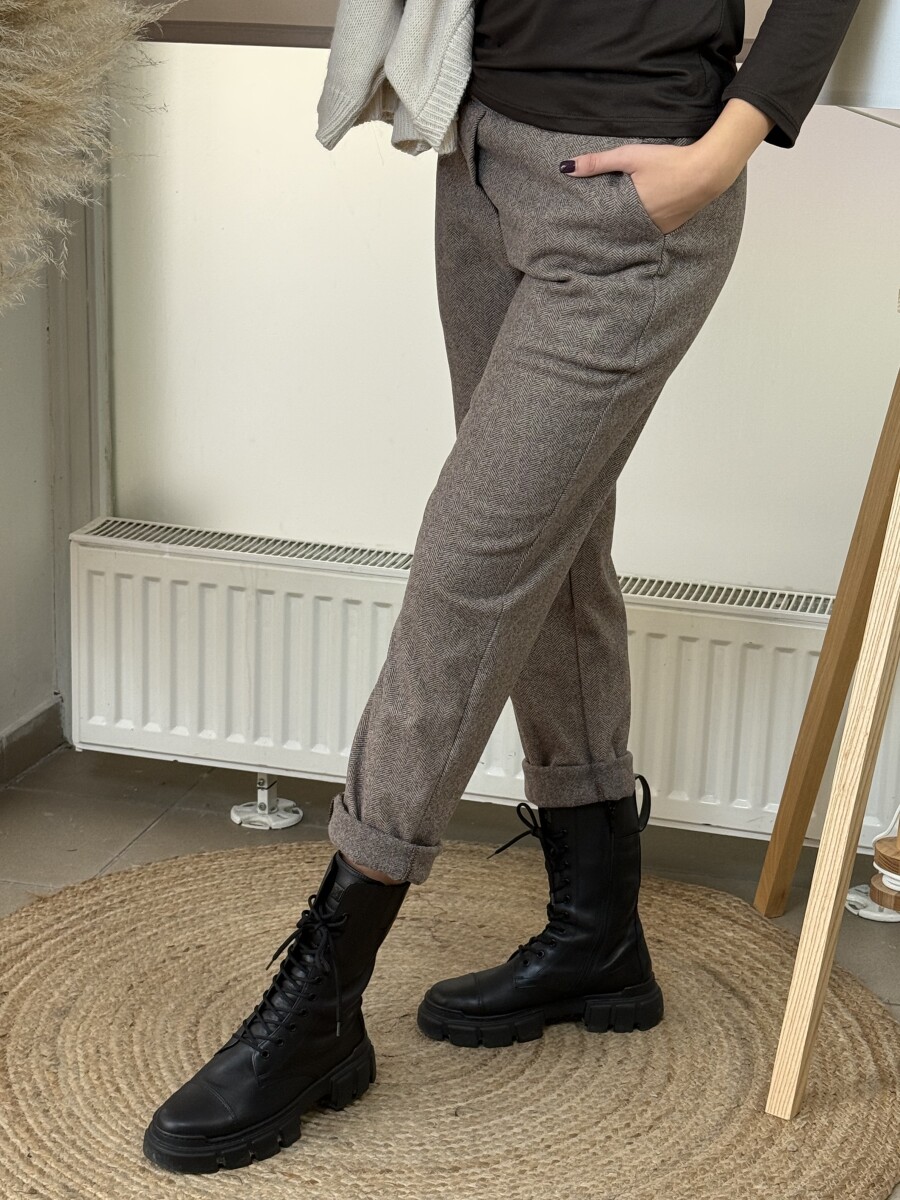 Mom fit szövet nadrág - barna - Kép 10