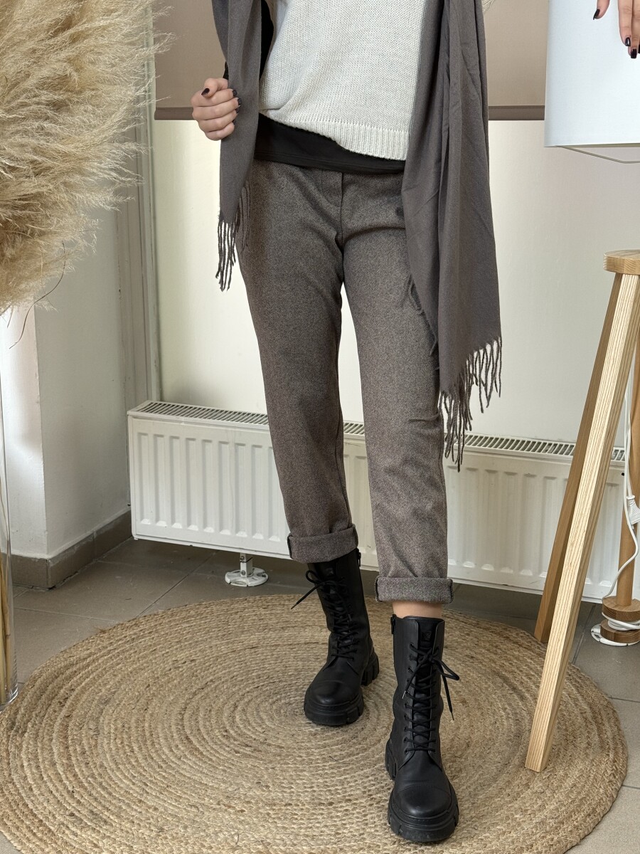 Mom fit szövet nadrág - barna - Kép 12