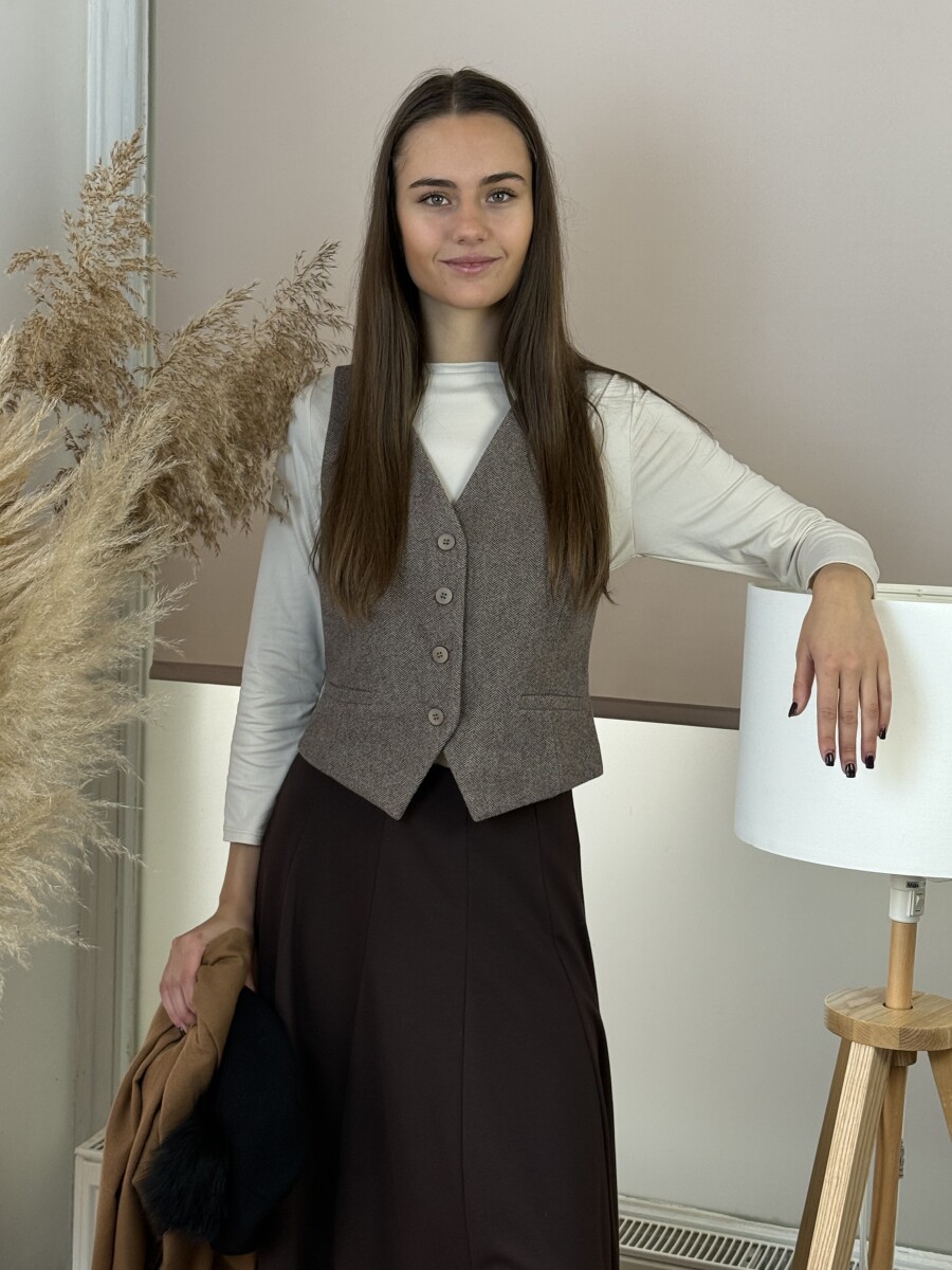 Szövet mellény - barna - Kép 12