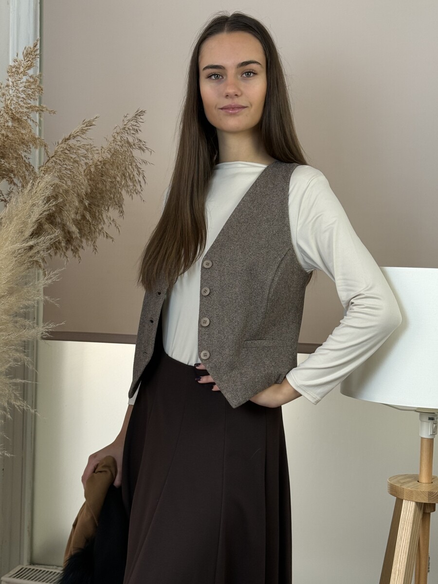 Szövet mellény - barna - Kép 2