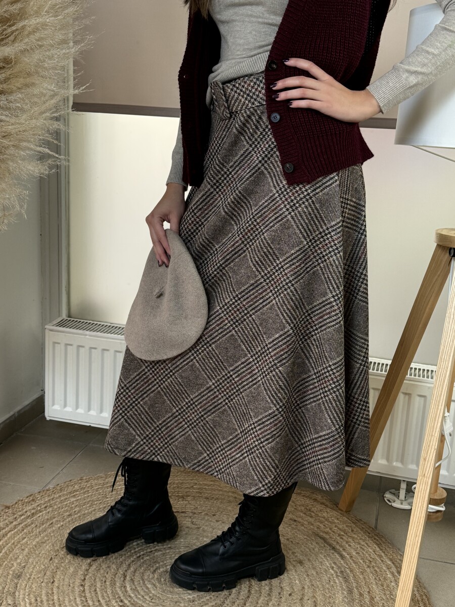 Öves kockás szoknya - barna - Kép 12