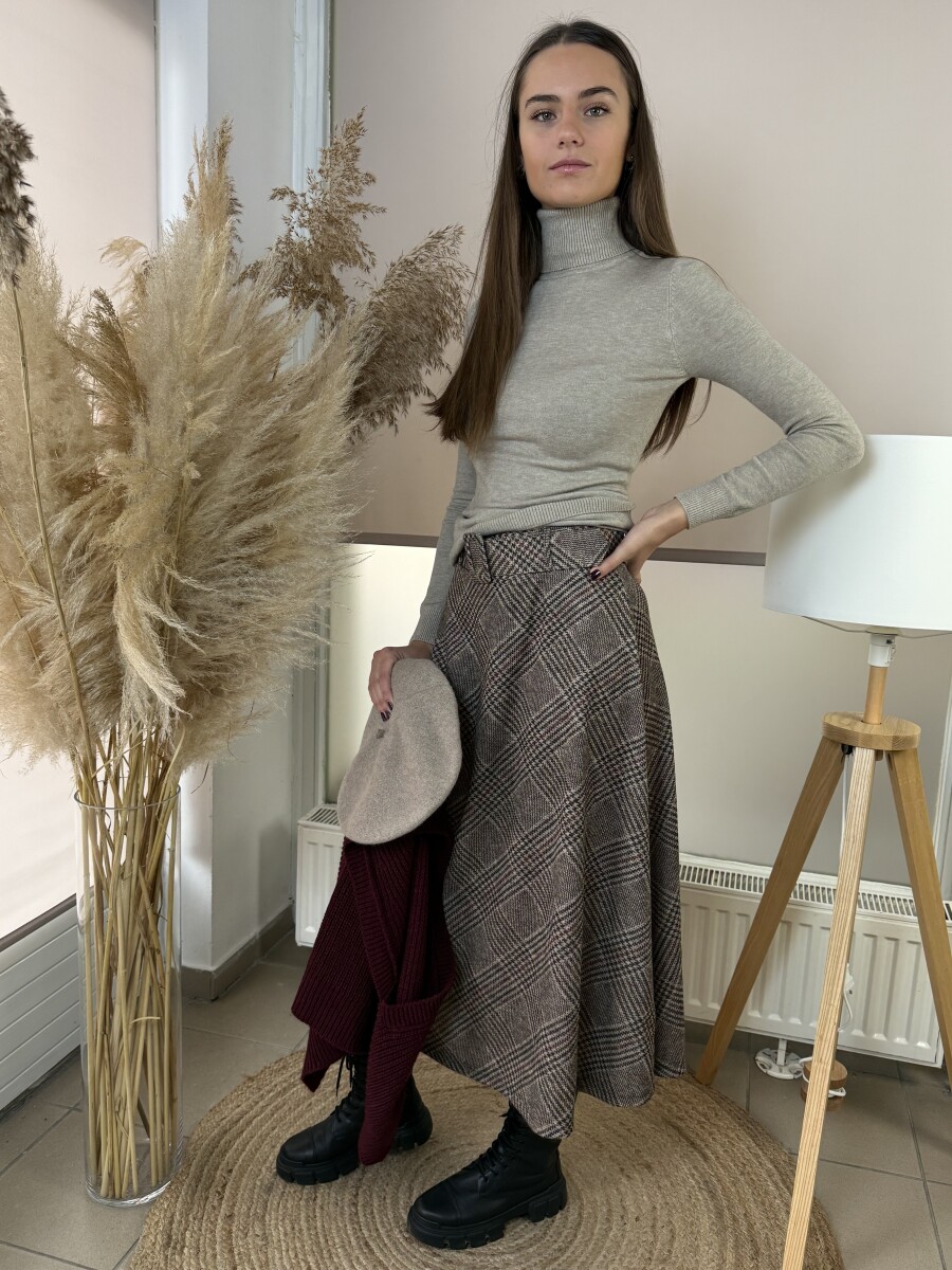 Öves kockás szoknya - barna - Kép 13