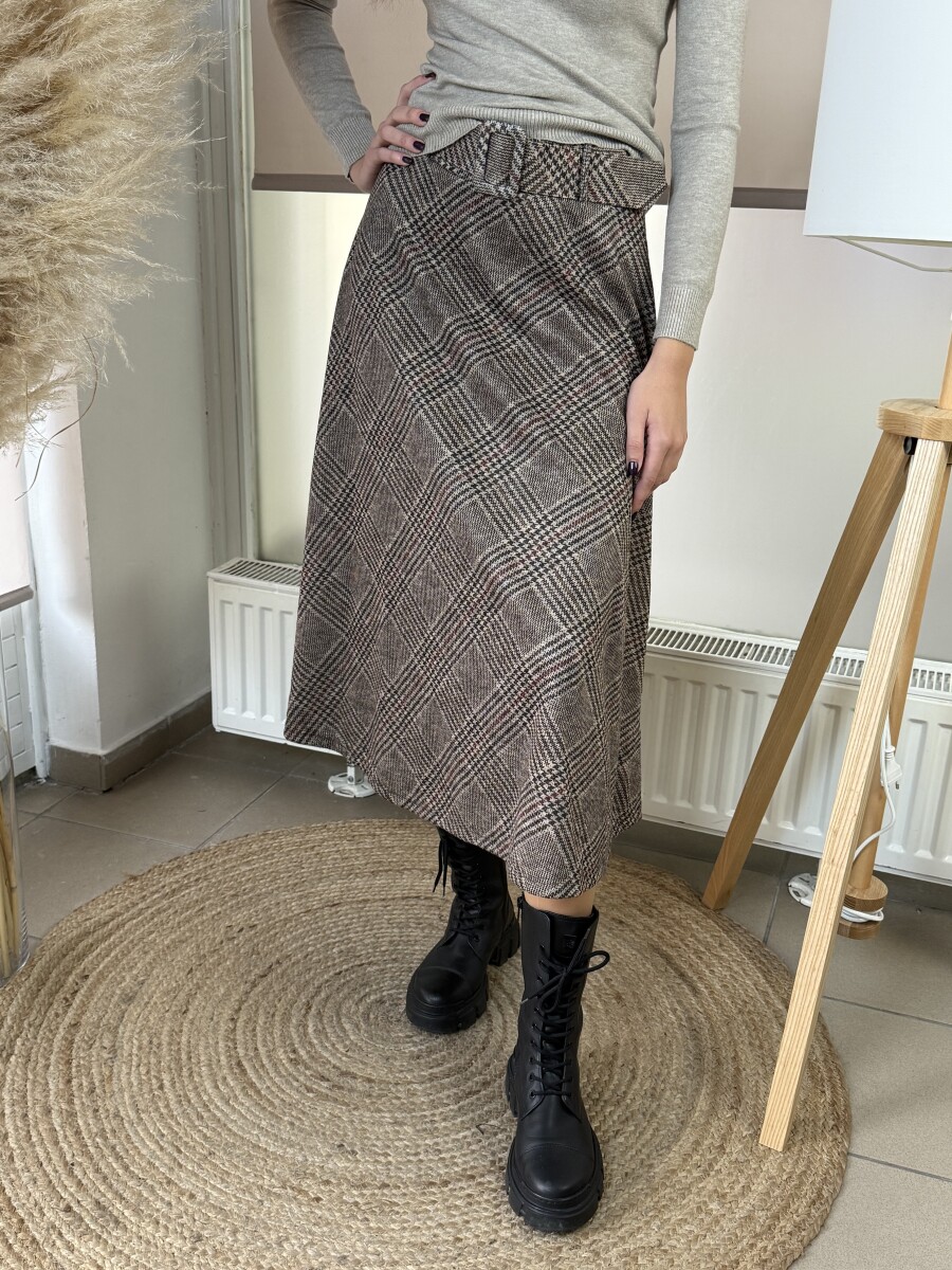 Öves kockás szoknya - barna - Kép 6