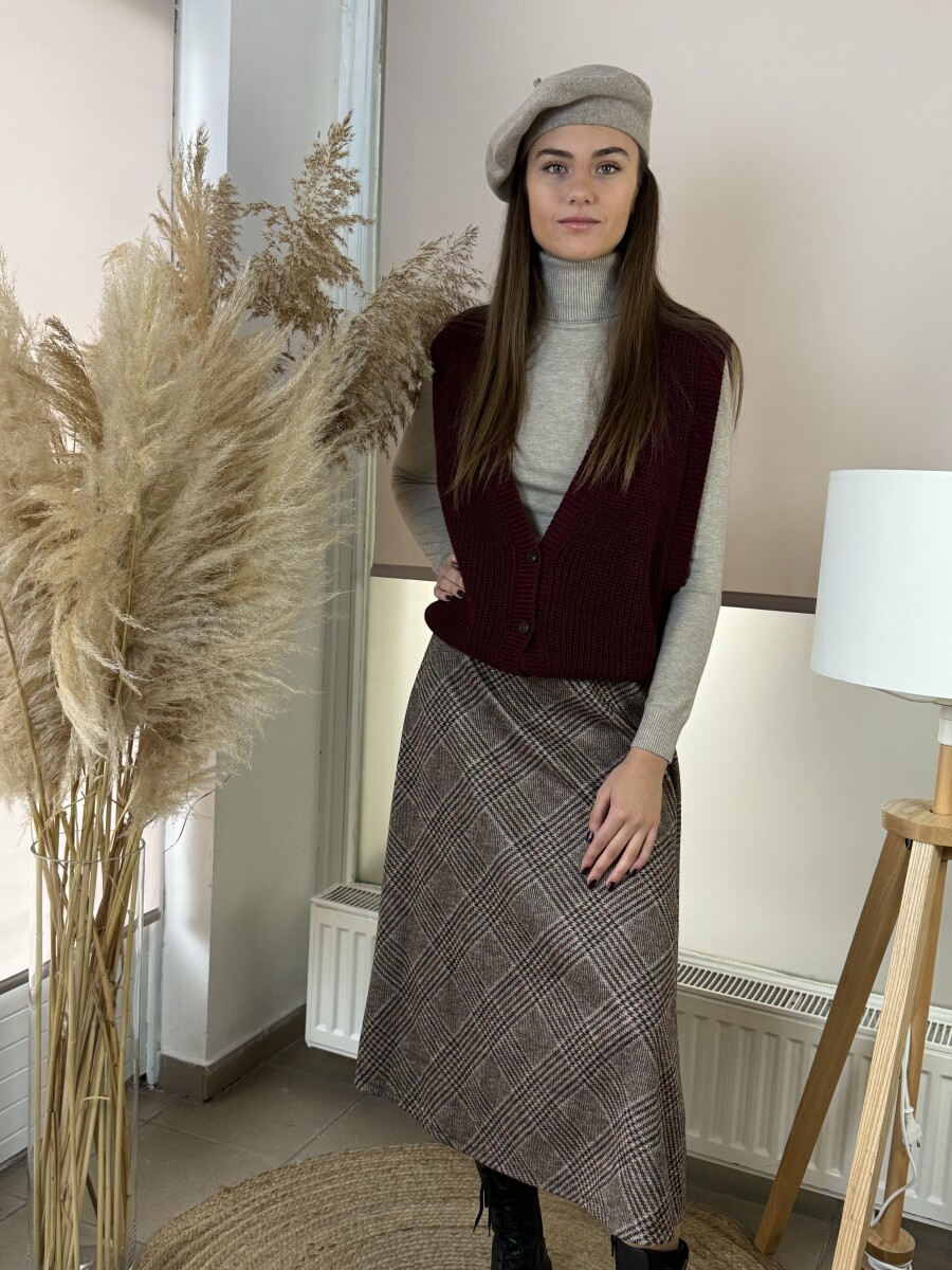 Öves kockás szoknya - barna - Kép 14