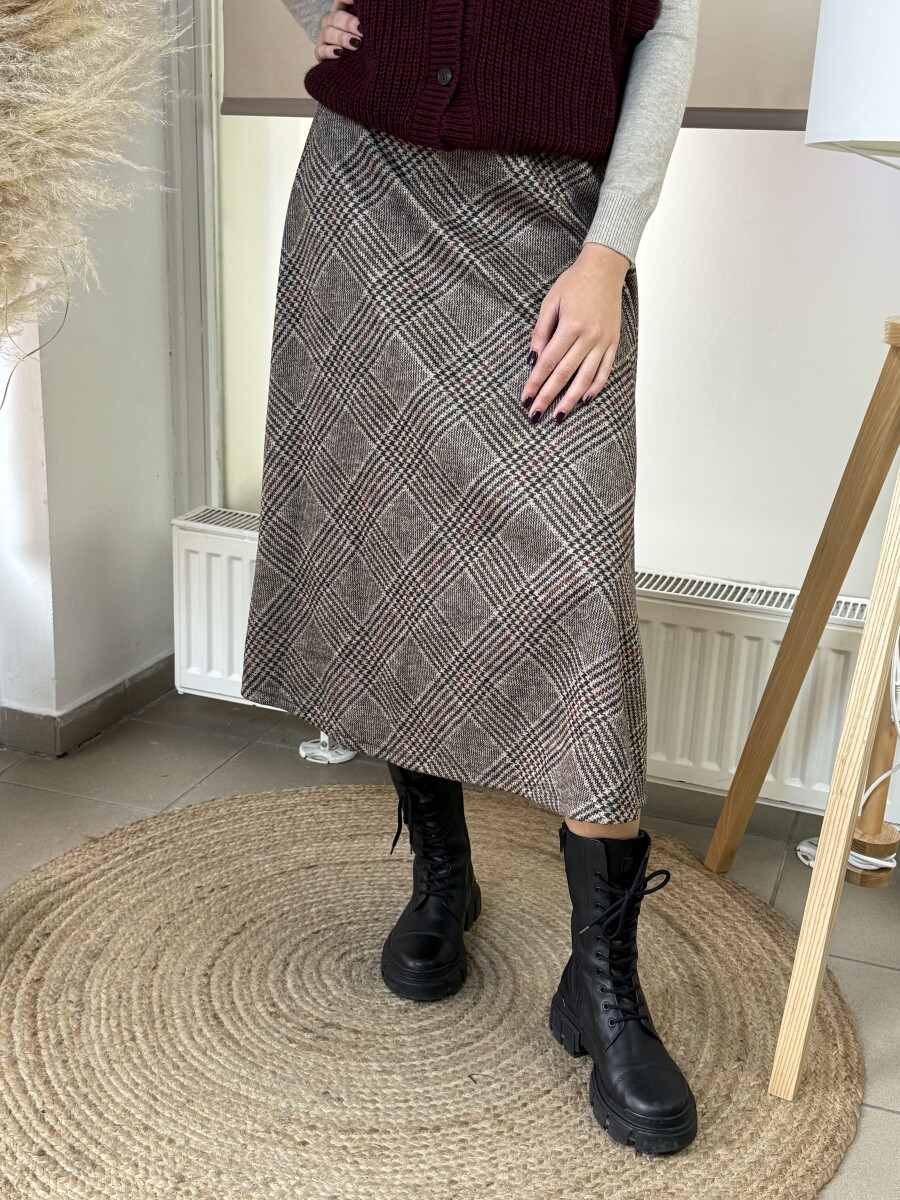 Öves kockás szoknya - barna - Kép 16