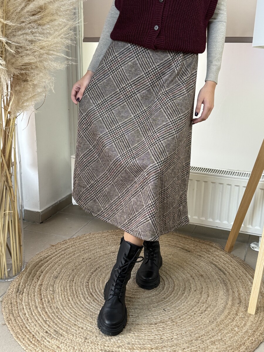 Öves kockás szoknya - barna - Kép 3