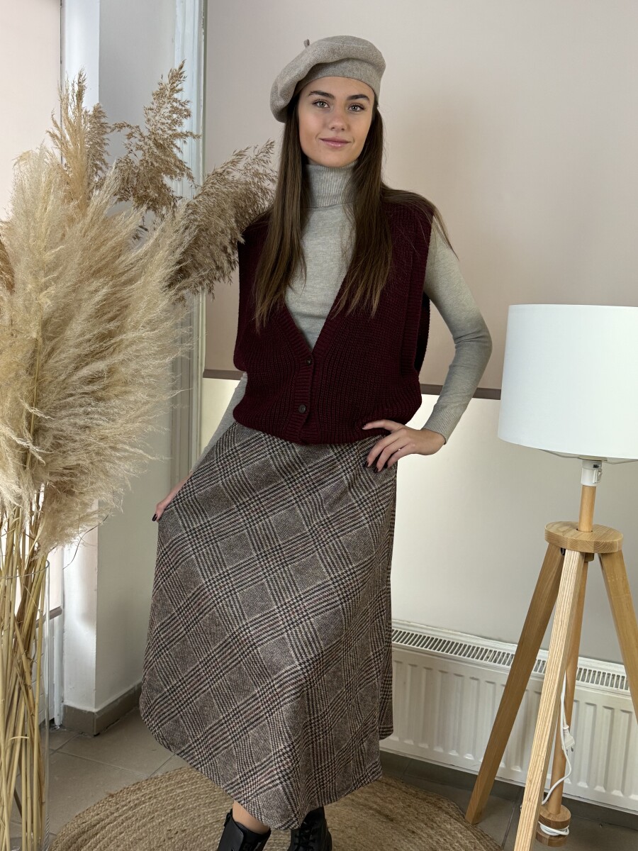 Öves kockás szoknya - barna - Kép 5