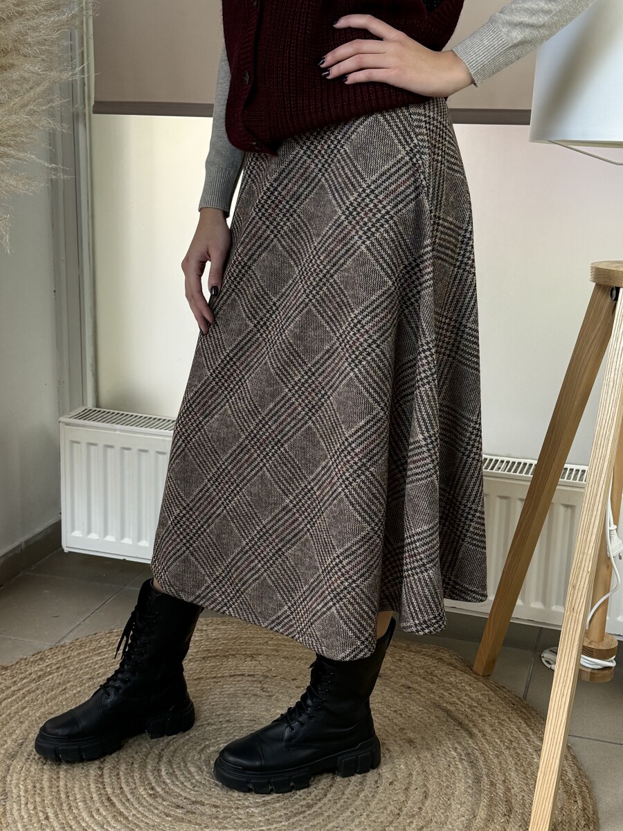 Öves kockás szoknya - barna - Kép 8