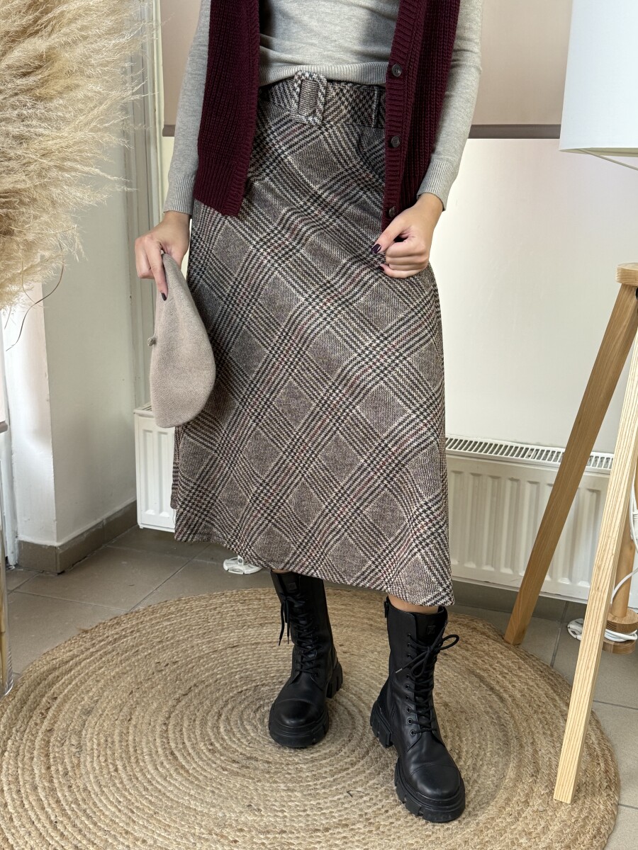 Öves kockás szoknya - barna - Kép 2