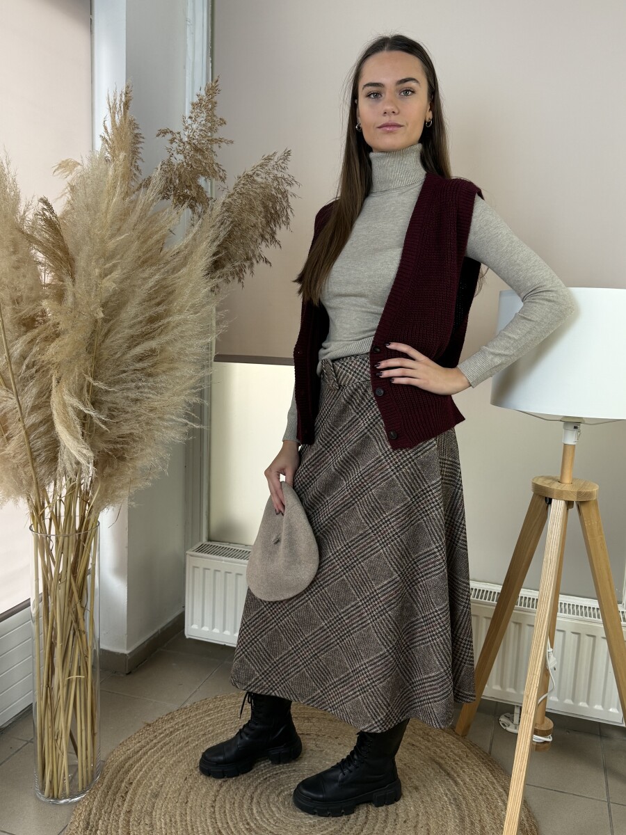 Öves kockás szoknya - barna - Kép 10