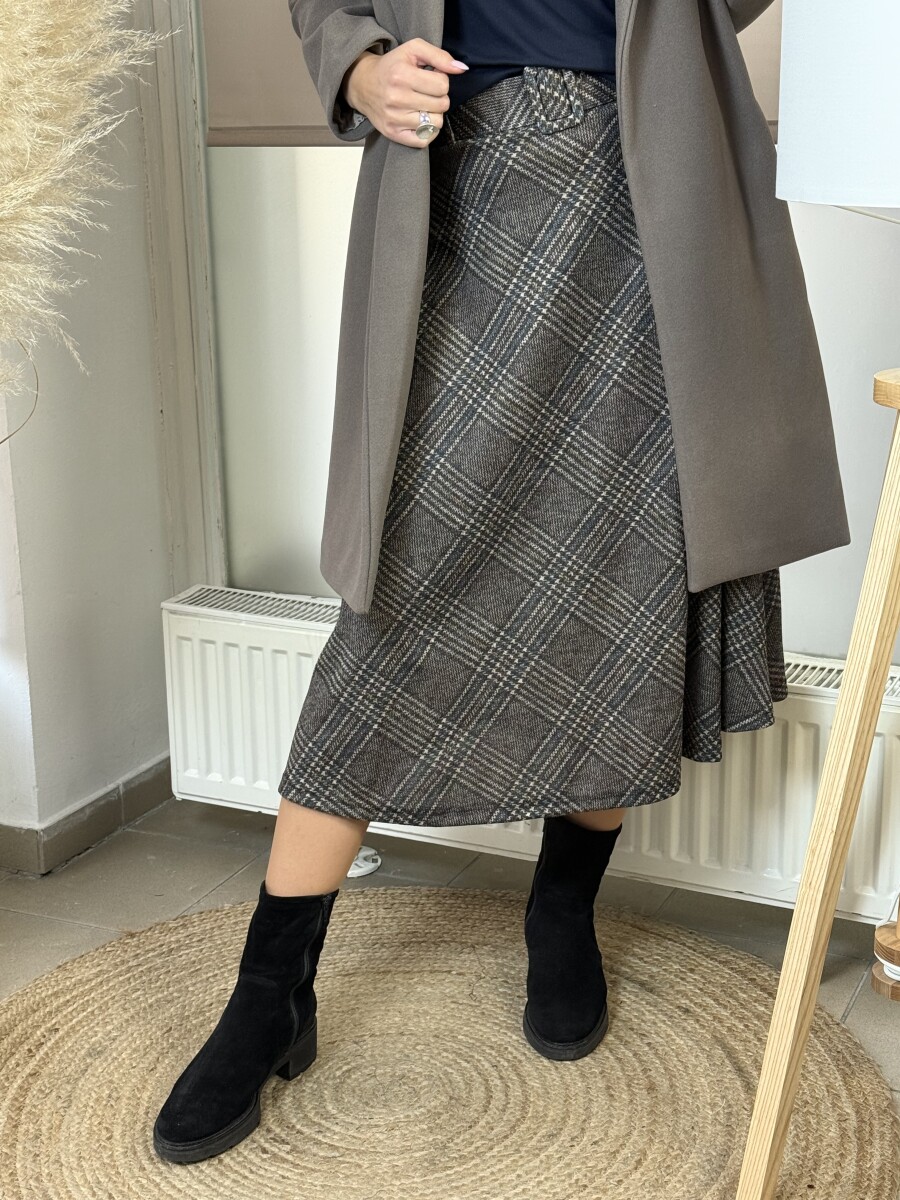 Öves kockás szoknya - szürke - Kép 3