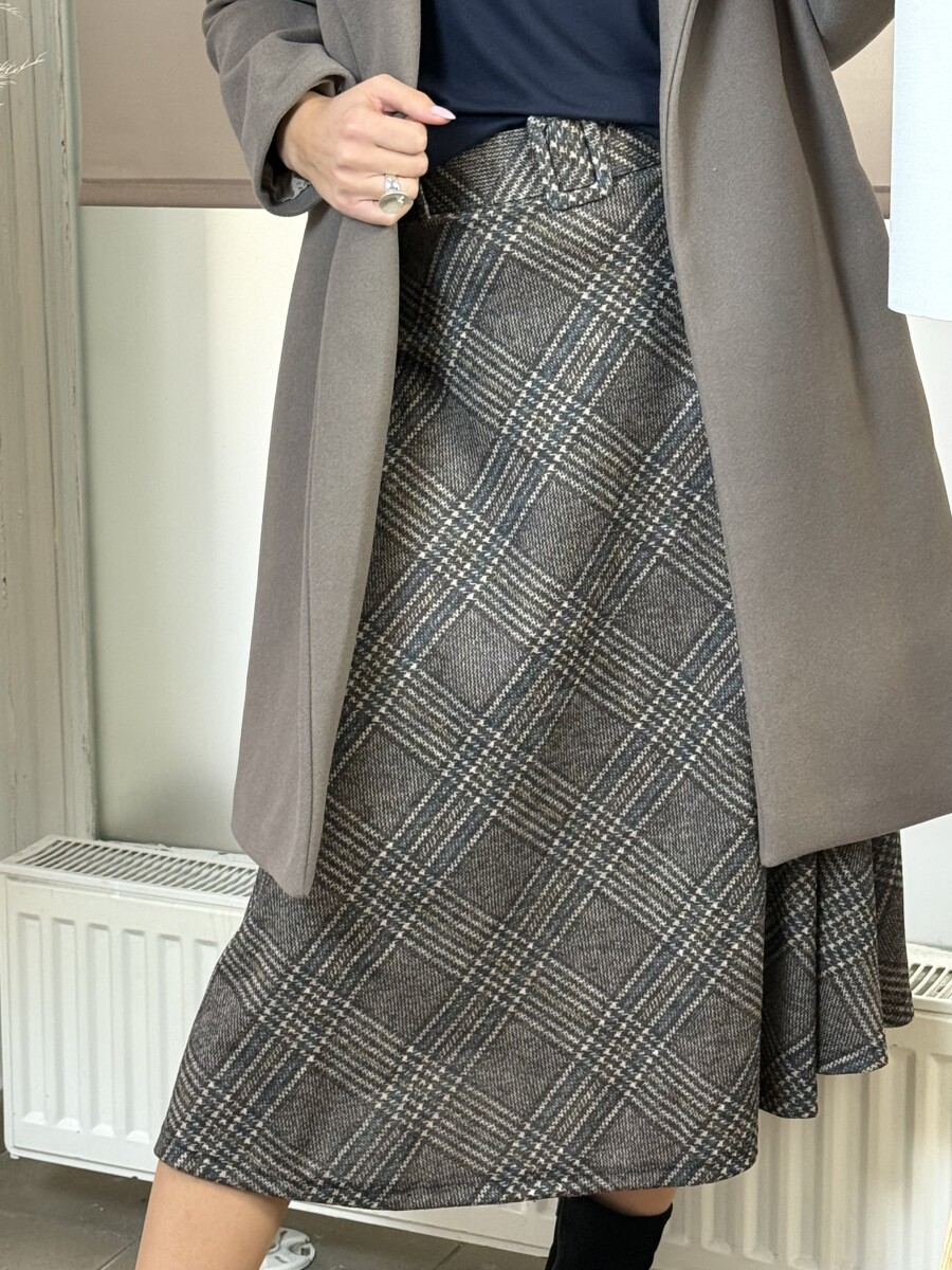 Öves kockás szoknya - szürke - Kép 8