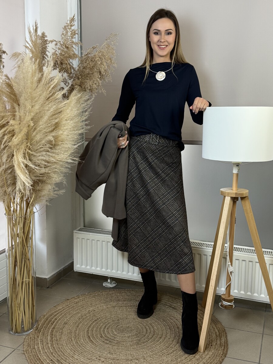 Öves kockás szoknya - szürke - Kép 7